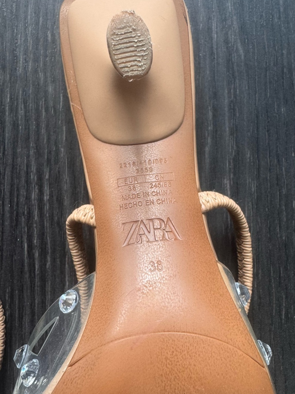 Zara Tan Pointed Heel with Clear Jeweled Straps and Embellishments - Picture 3 of 3